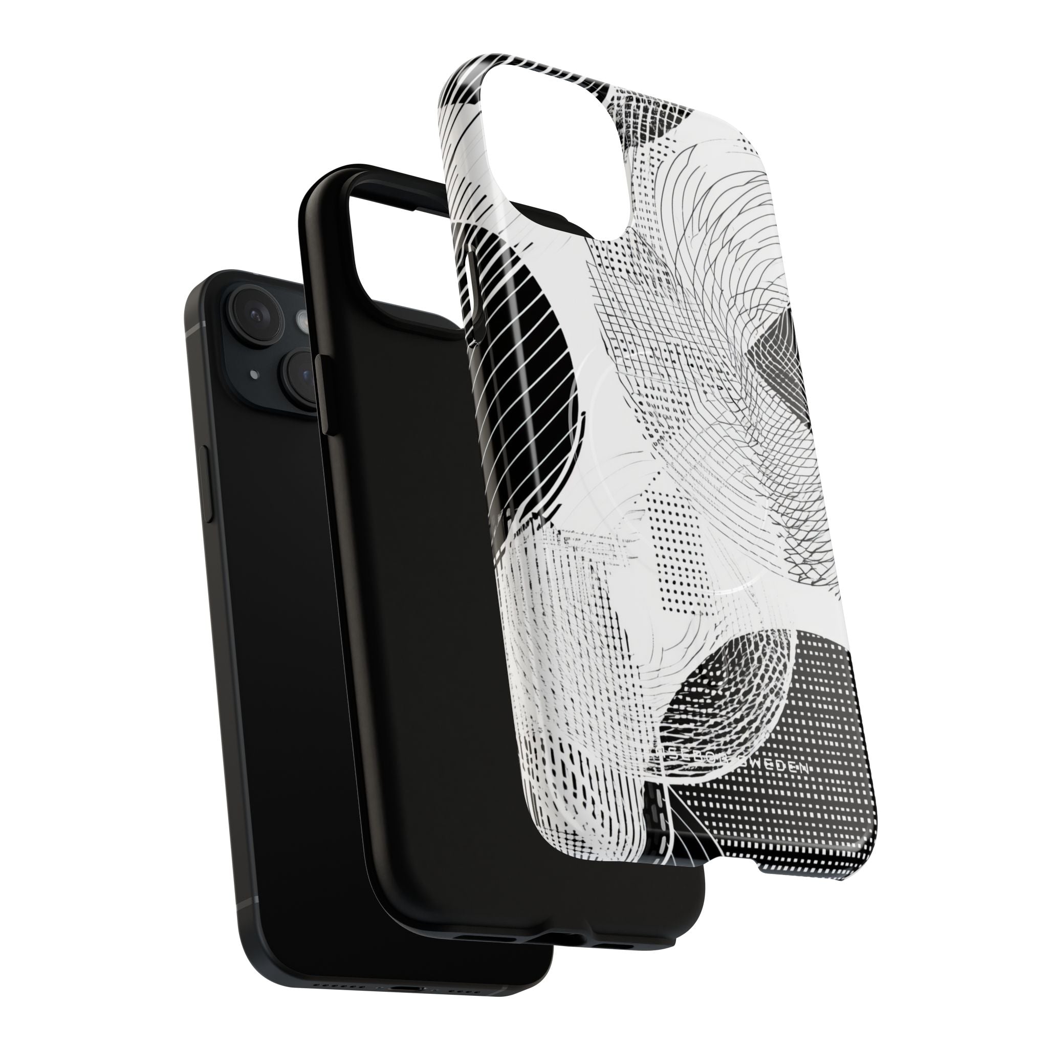 Geometric Monochrome Flow iPhone 15 | Tough+ Phone Case