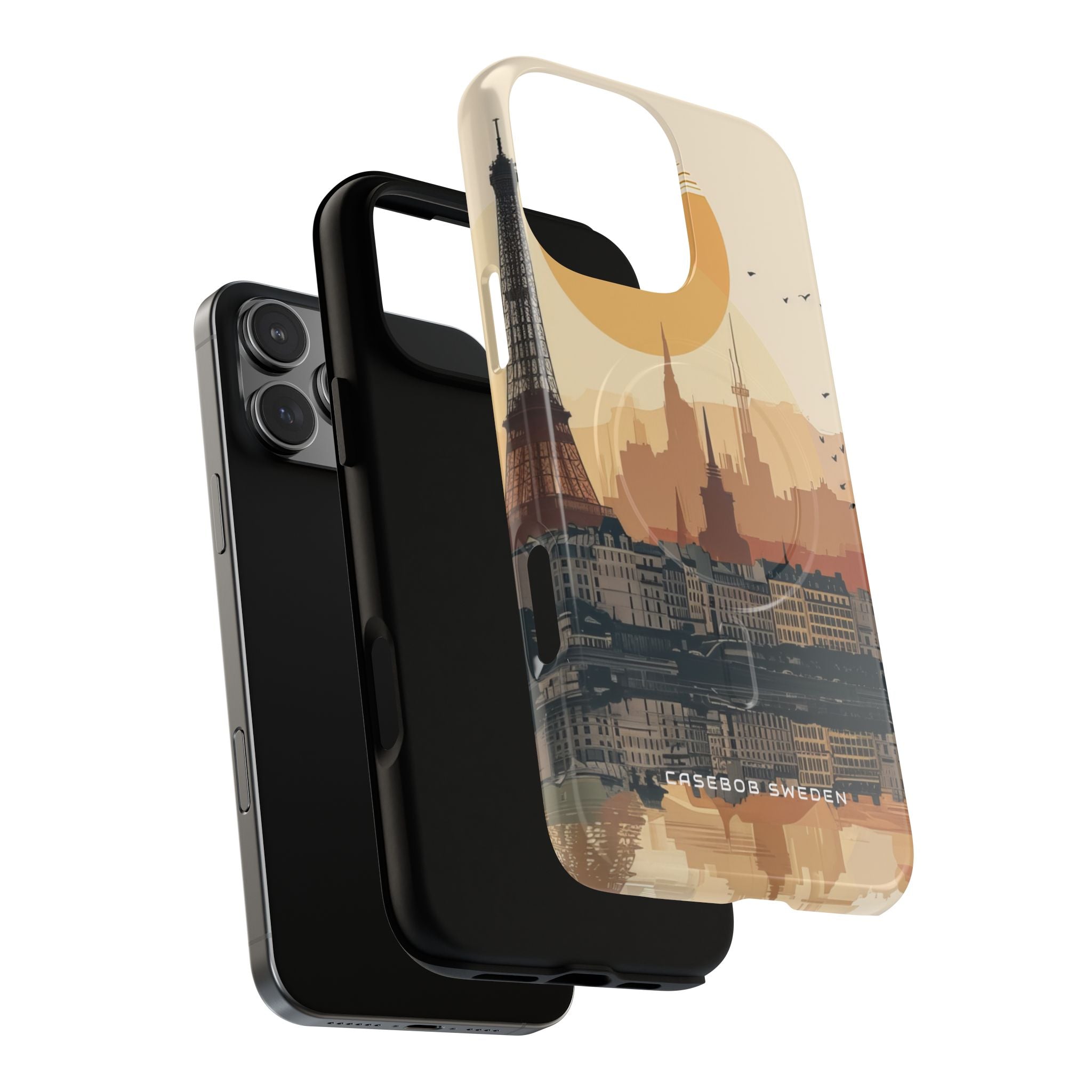 Eiffel Tower Silhouette with Birds and Sun Reflection iPhone 16 | Tough+ Phone Case