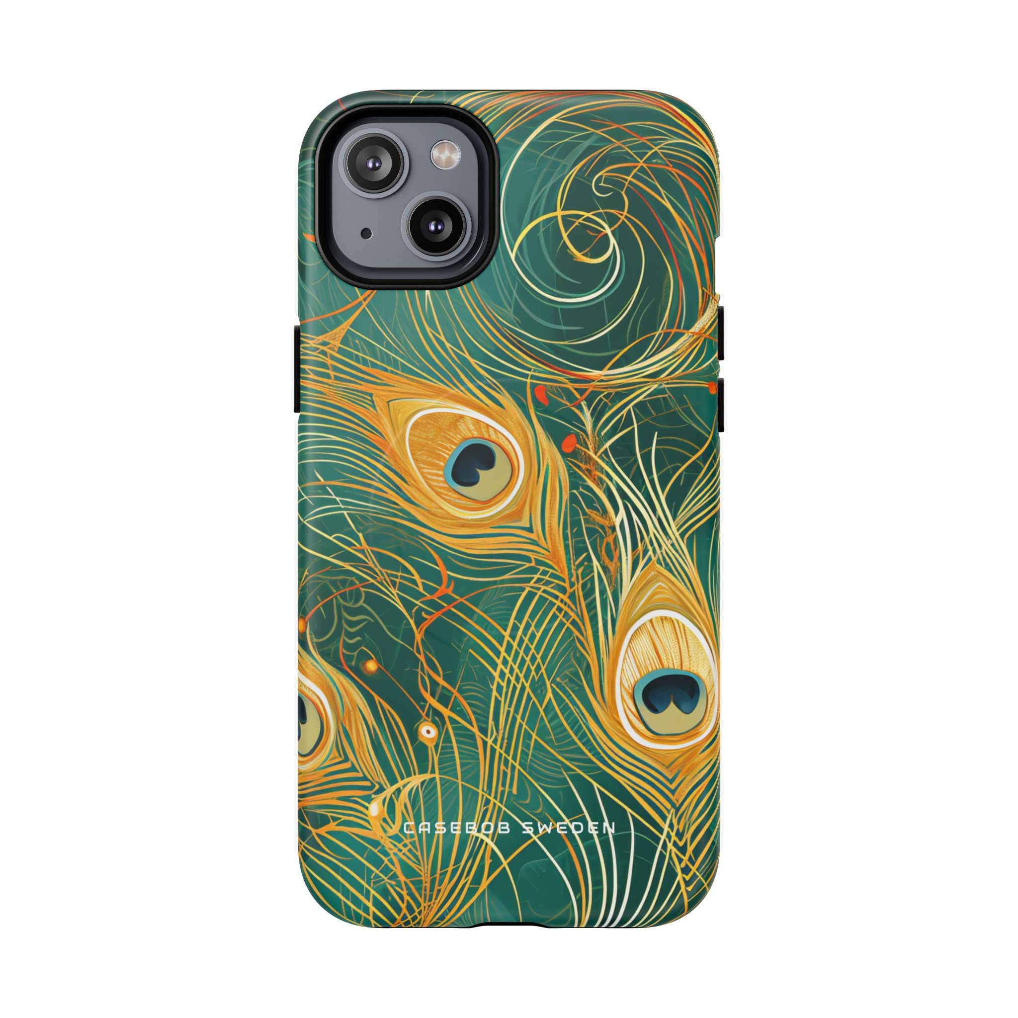 Peacock Elegance in Teal and Gold iPhone 14 | Tough+ Phone Case