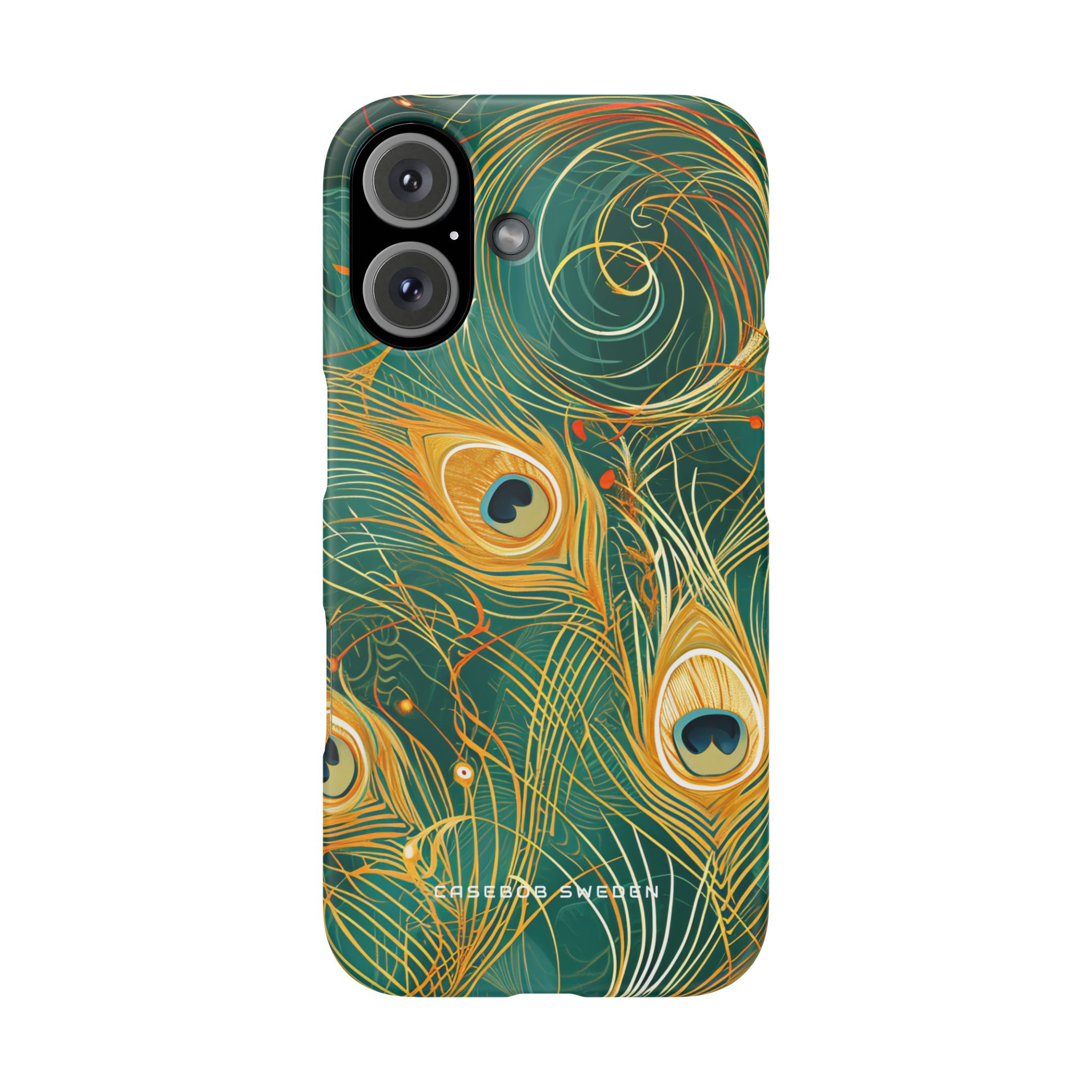 Peacock Elegance in Blaugrün und Gold iPhone 16 - Schlanke Handyhülle