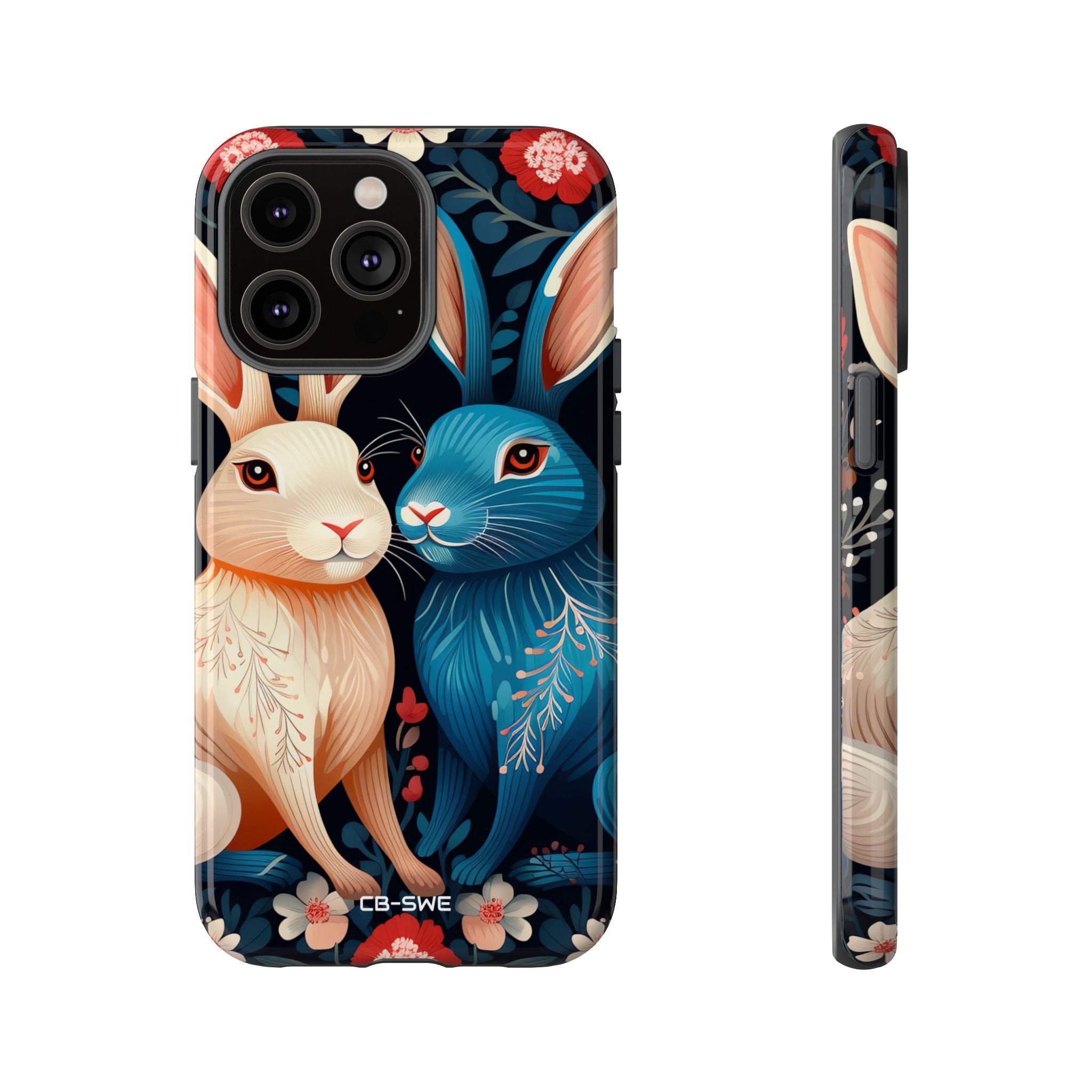 Rabbits Embrace Blossoms - iPhone Case