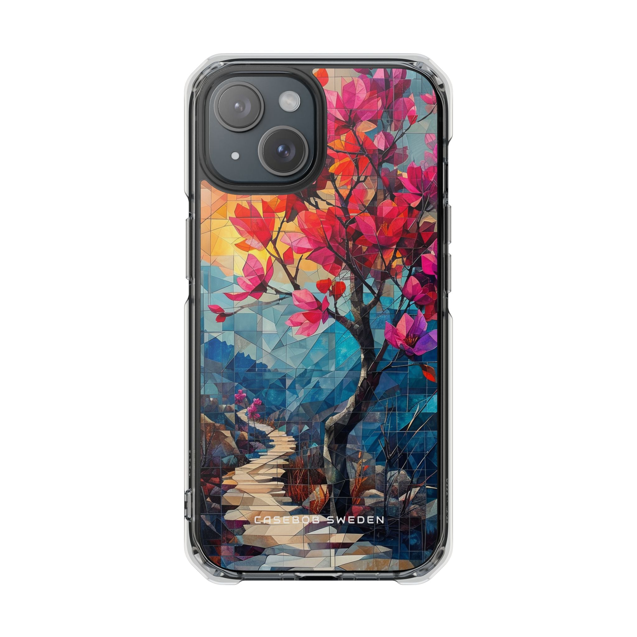 Vibrant Geometric Tree Landscape iPhone 15 - Clear Impact Phone Case