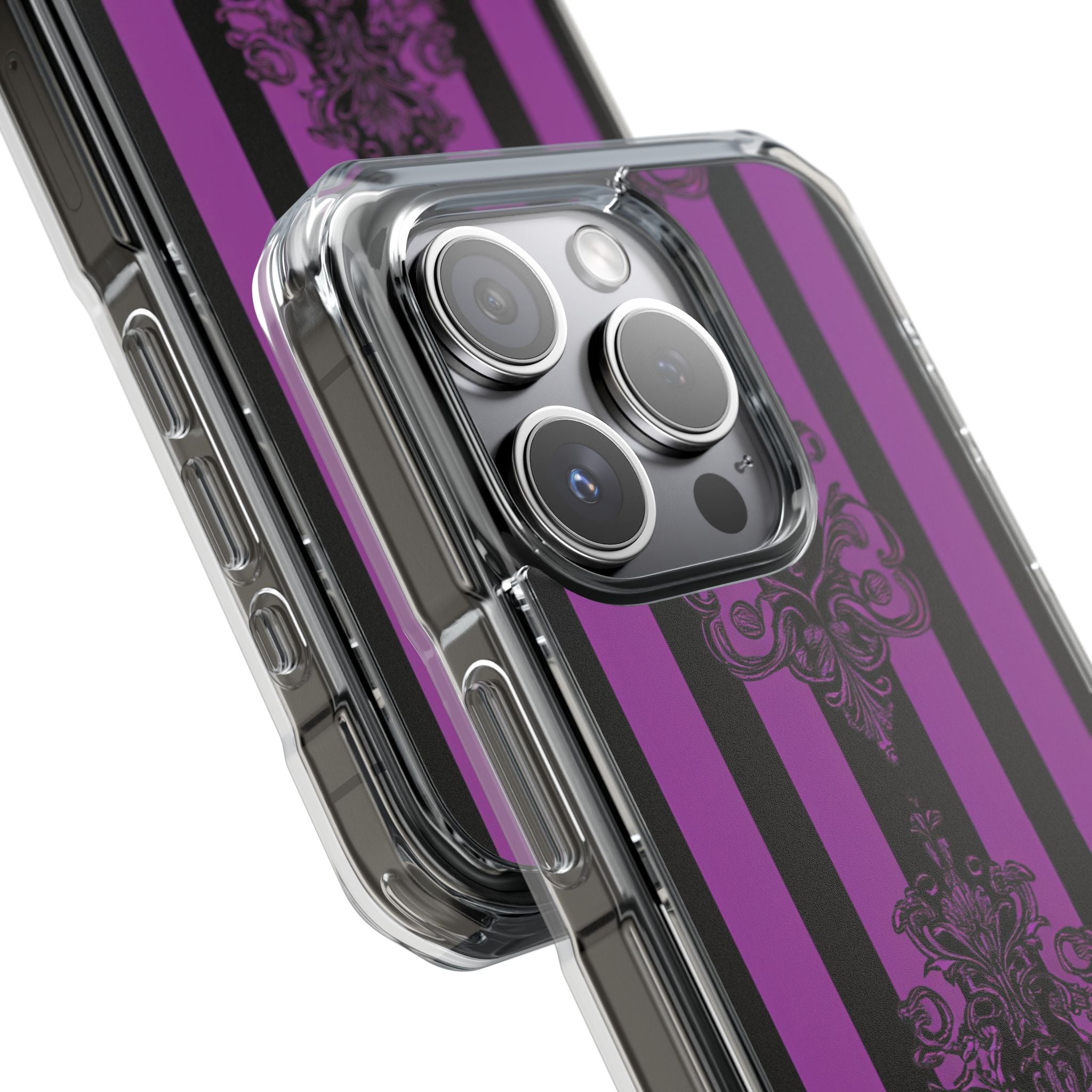 Gothic Elegance with Vertical Stripes and Ornamental Motifs iPhone 15 - Clear Impact Phone Case