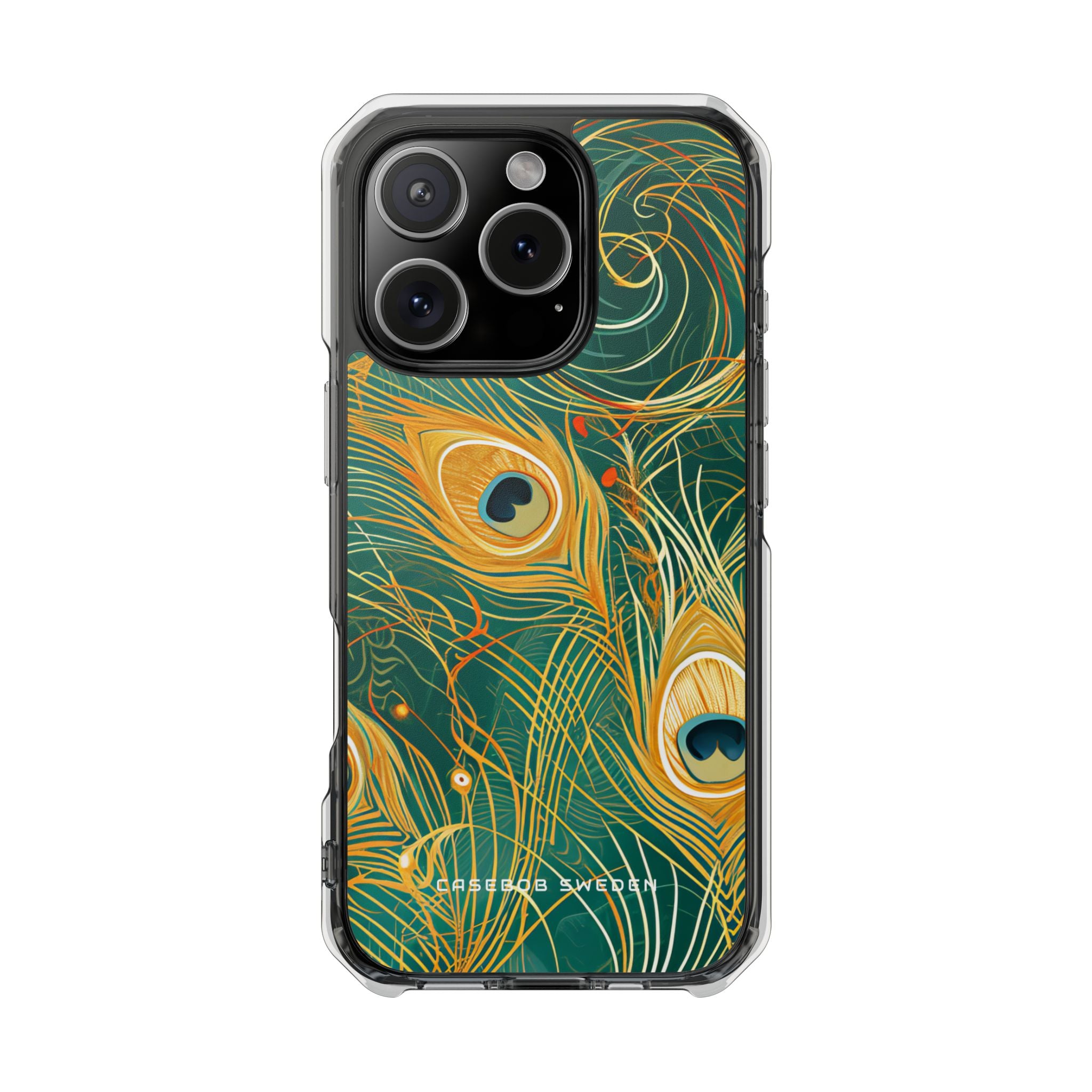 Peacock Elegance in Teal and Gold iPhone 16 - Clear Impact Phone Case