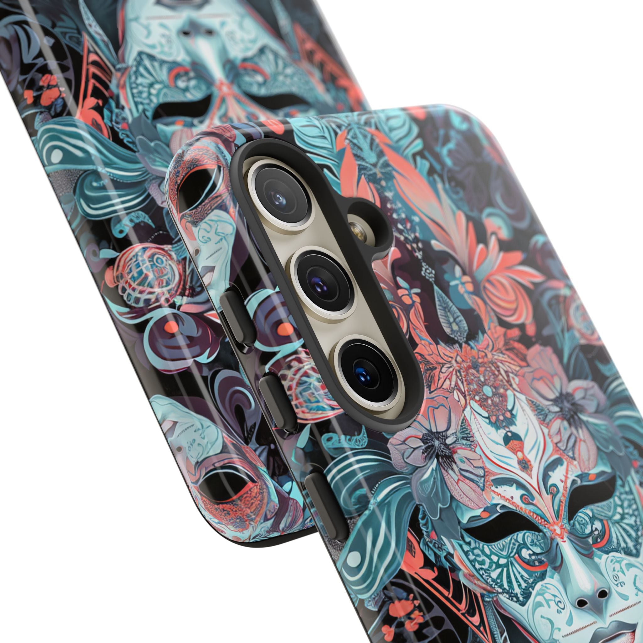 Mystic Teal Coral Mask - Tough Samsung S24 Phone Case