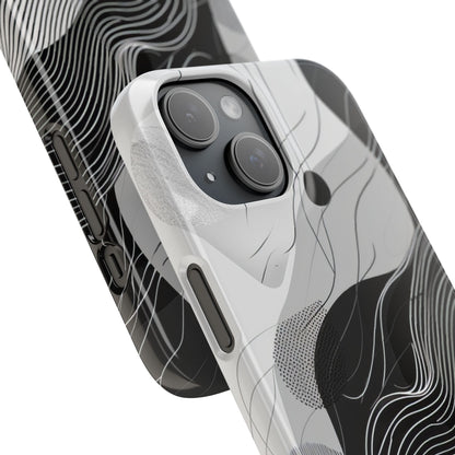 Fluid Rhythms: Monochrome Line Flow iPhone 15 - Slim Phone Case