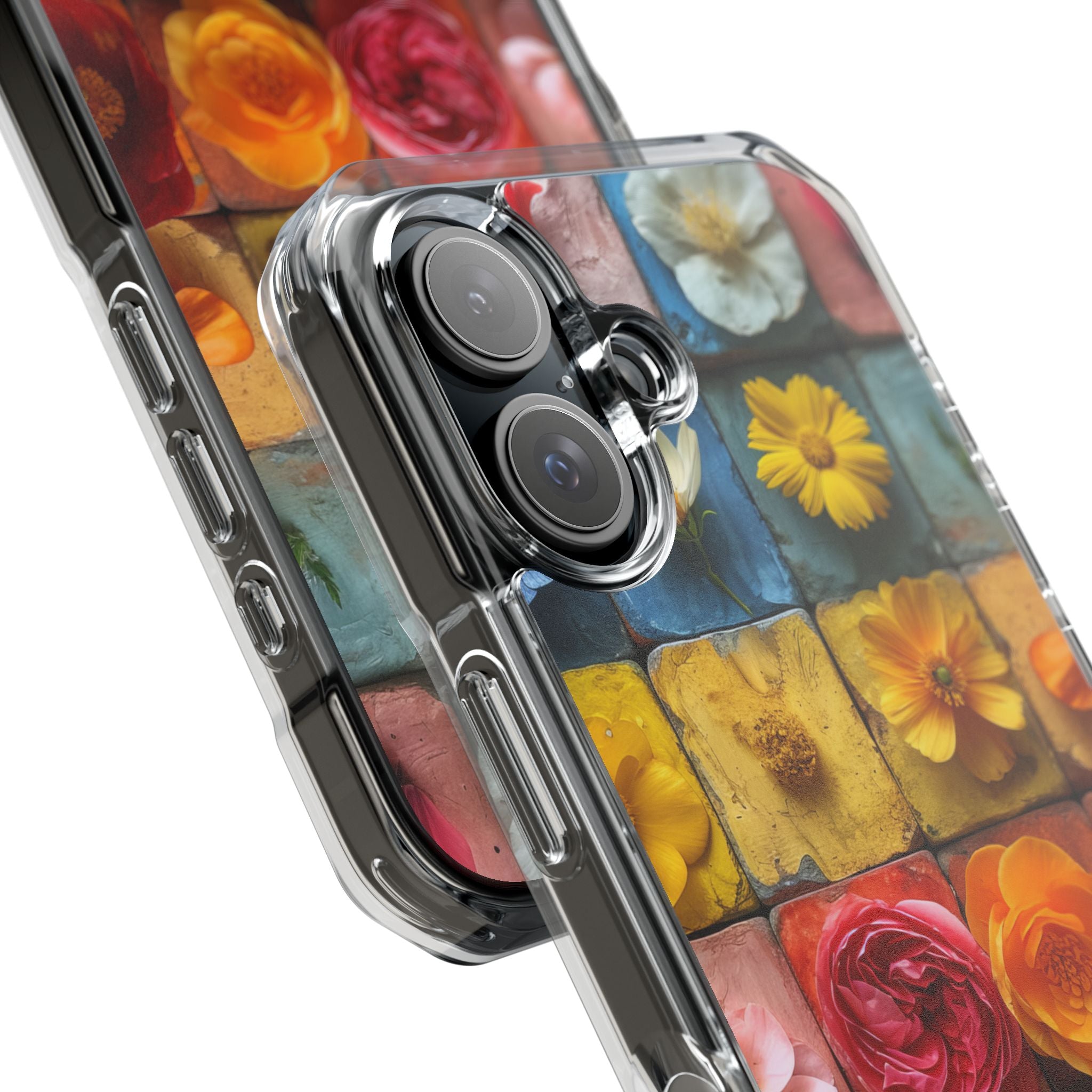 Vibrant Floral Tiles - Clear Impact iPhone 16 Phone Case