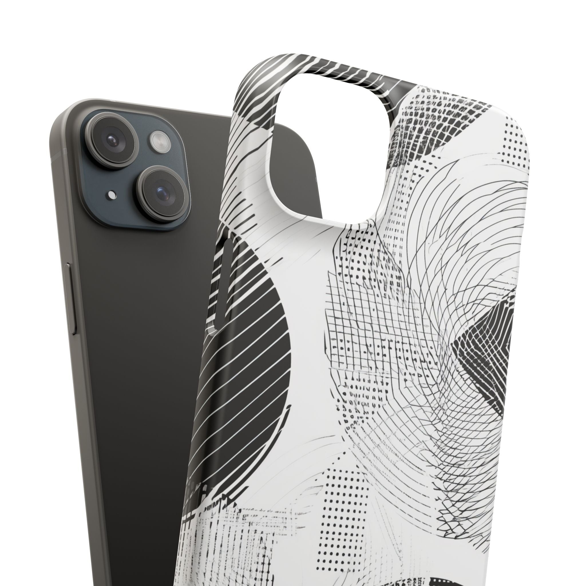 Geometric Monochrome Flow iPhone 15 - Slim Phone Case