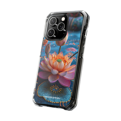 Vibrant Lotus Embroidery - Clear Impact iPhone 14 Phone Case