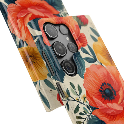 Vibrant Botanical Poppies - Slim Samsung S23 Phone Case