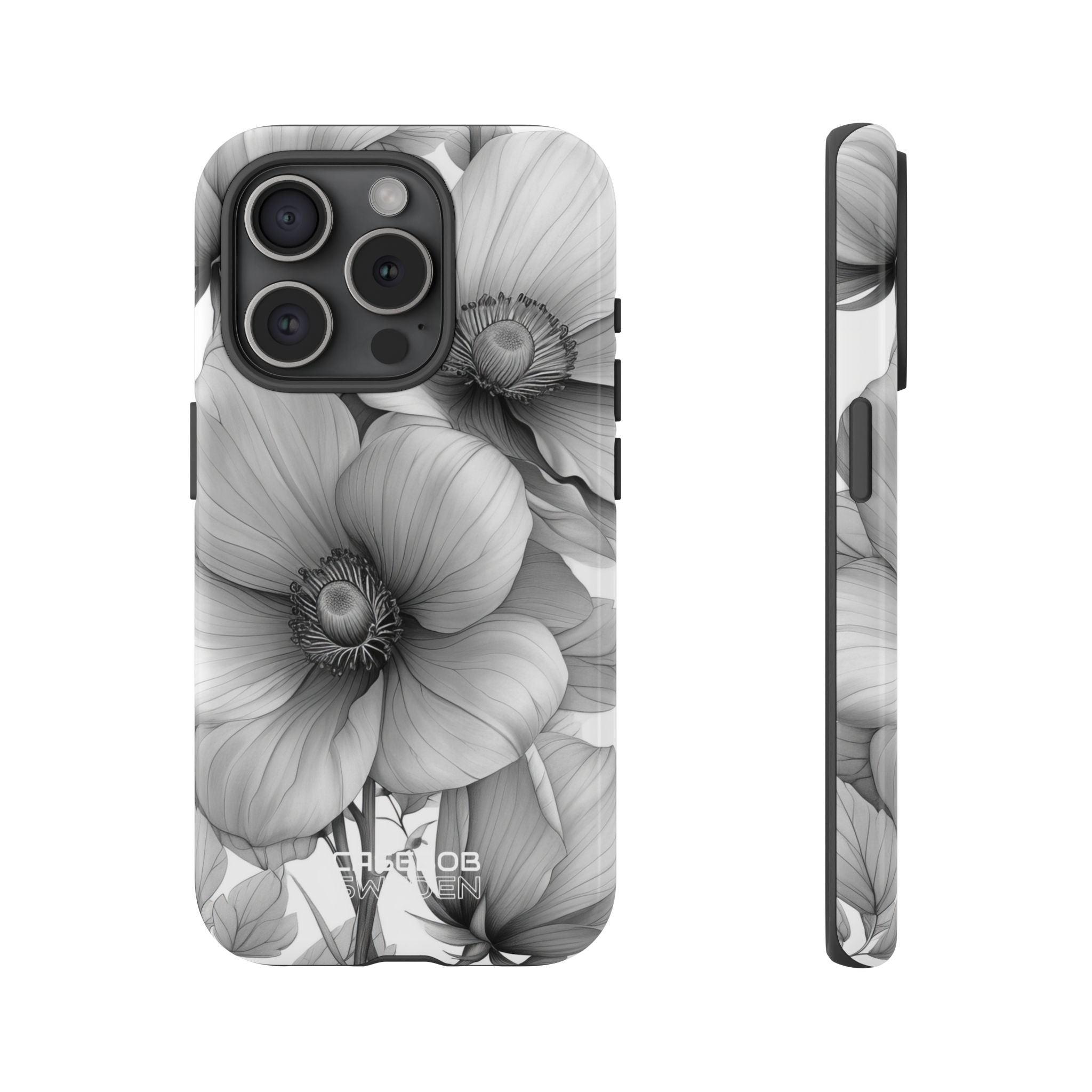 Grijstinten Bloemenharmonie iPhone 15 - Tough