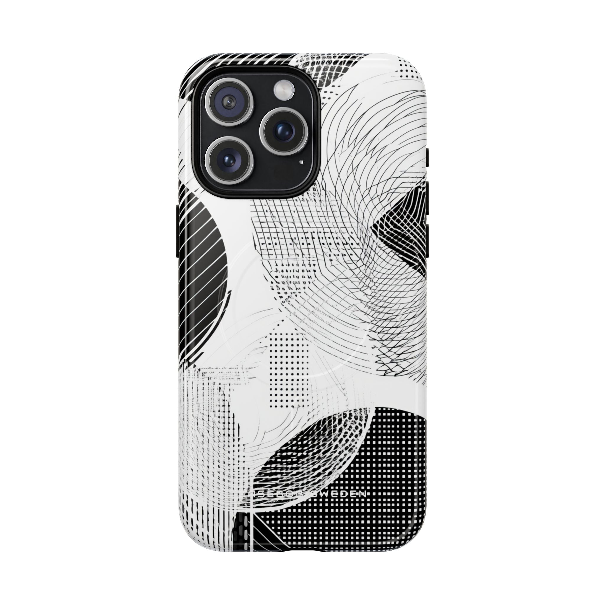 Geometric Monochrome Flow iPhone 15 | Tough+ Phone Case