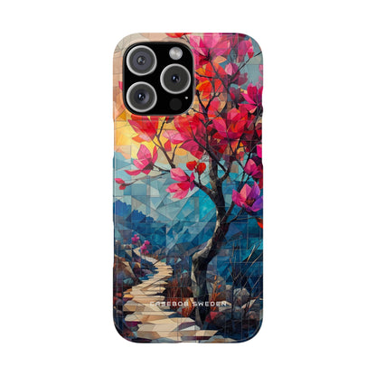 Vibrant Geometric Tree Landscape iPhone 16 - Slim Phone Case