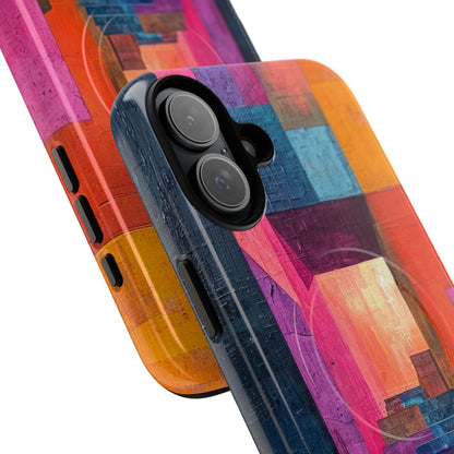 Pink Orange Geometry - Tough + MagSafe® iPhone 16 Phone Case