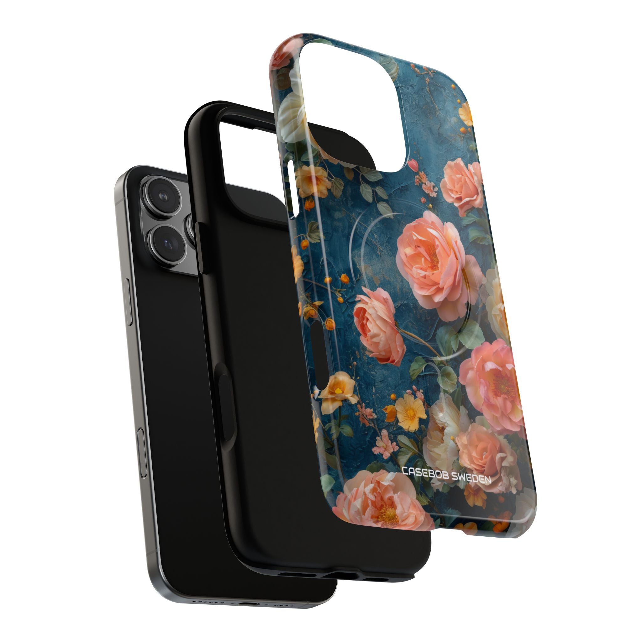 Blue Floral Elegance - Tough + MagSafe® iPhone 16 Phone Case