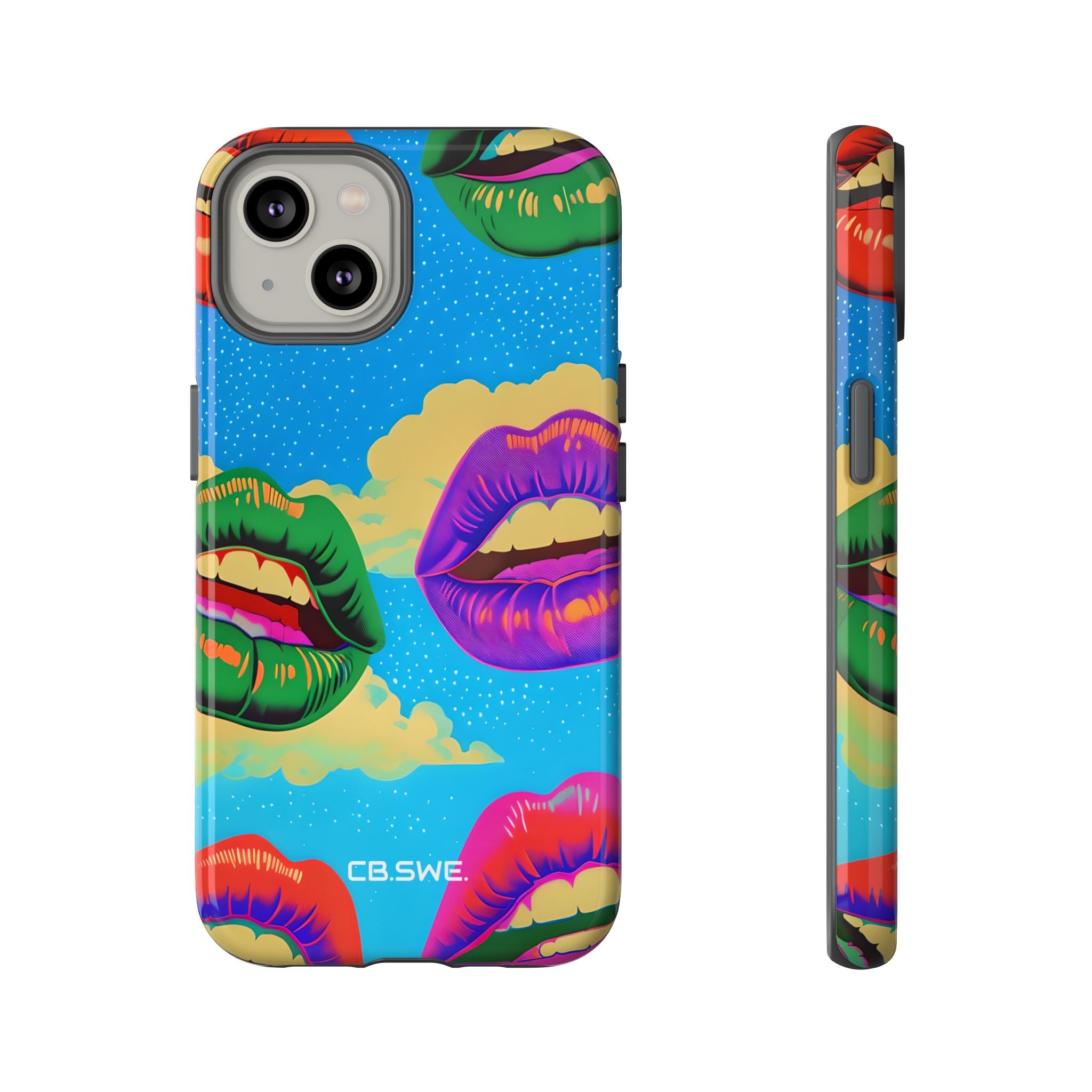 Colorful Surreal Lips Floating Bright Blue Sky iPhone 14 - Tough