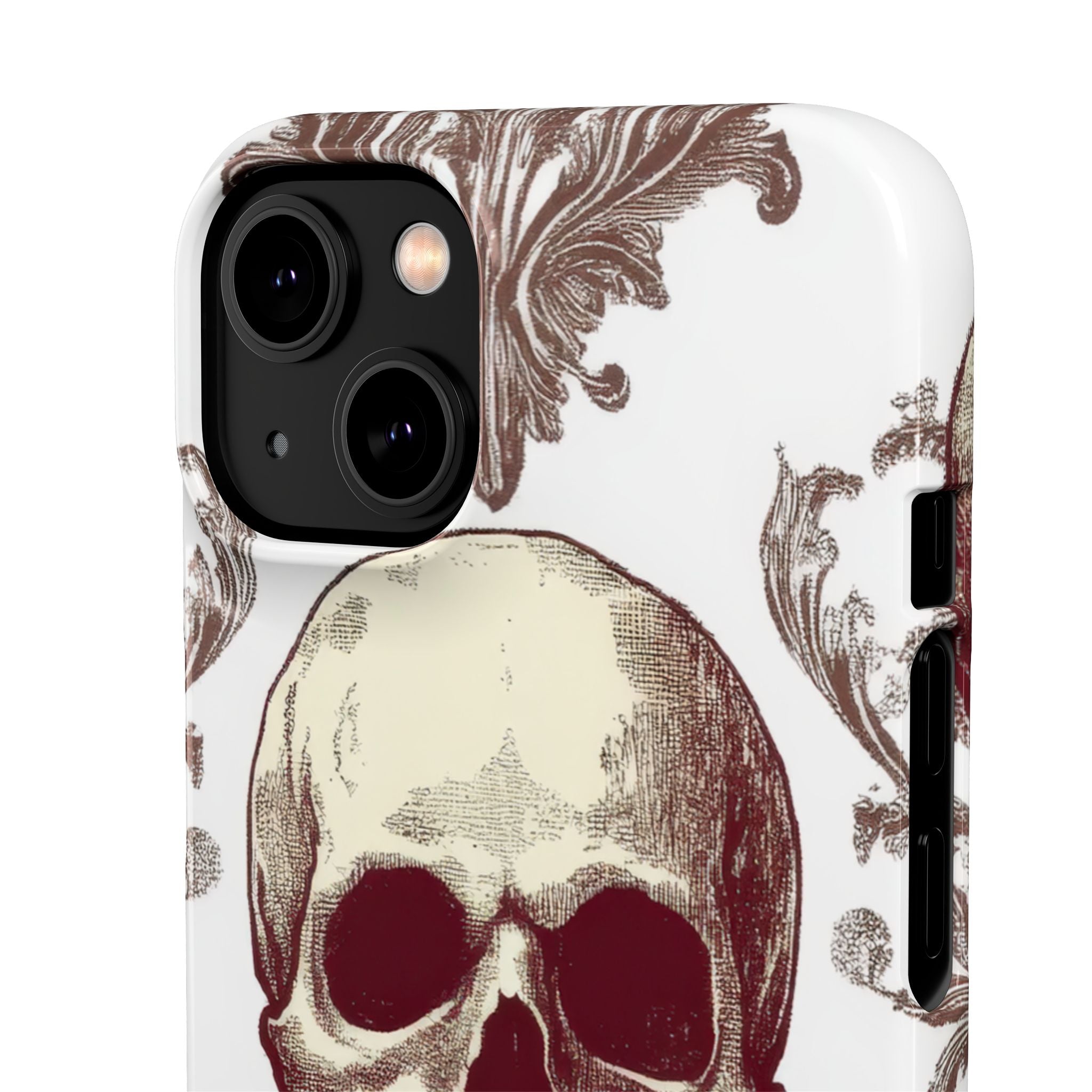 Gothic Skulls and Ornate Foliage iPhone 14 - Slim Phone Case