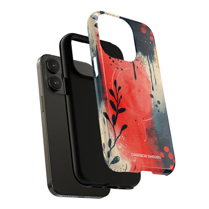 Red Blue Abstract Florals - Tough + MagSafe® iPhone 14 Phone Case