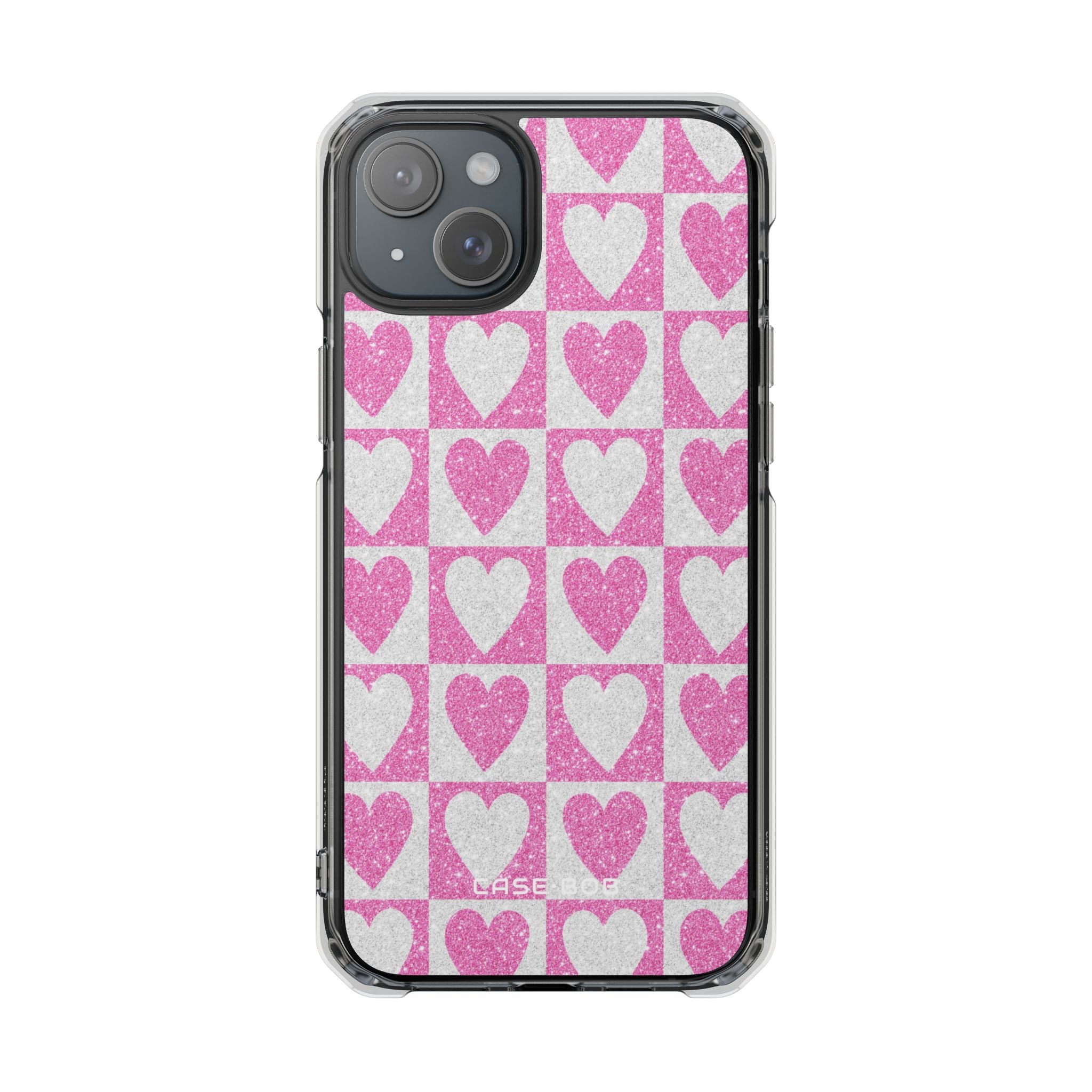 Glitter Heart Grid iPhone 15 Plus Case - Impact