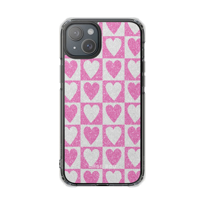 Glitter Heart Grid iPhone 15 Plus Case - Impact