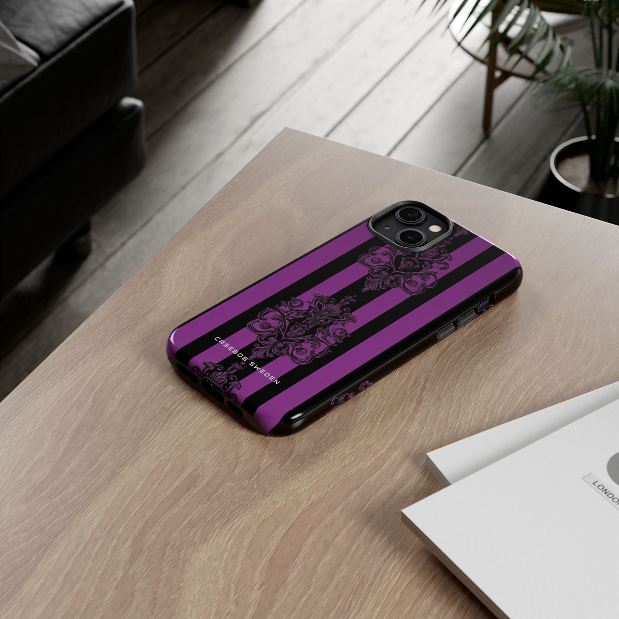 Gothic Elegance with Vertical Stripes and Ornamental Motifs iPhone 14 - Tough Phone Case