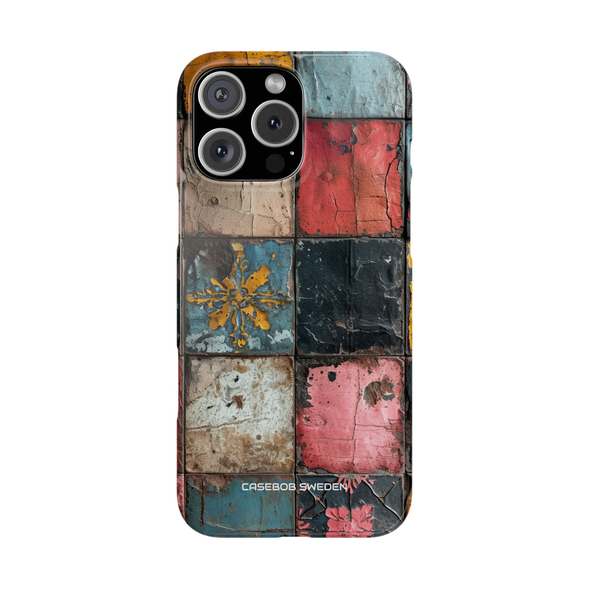 Rustic Red-Yellow Vintage Tiles - Slim iPhone 16 Phone Case