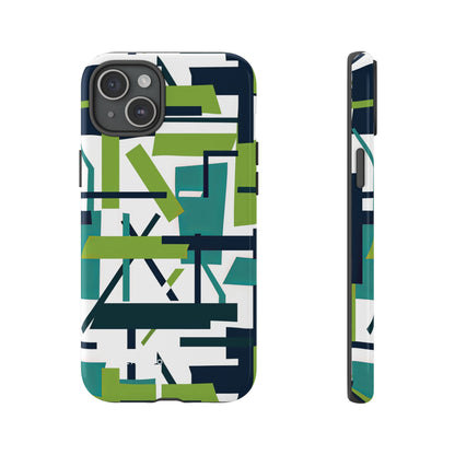 Green Geometry Glide iPhone 15 - Tough Phone Case