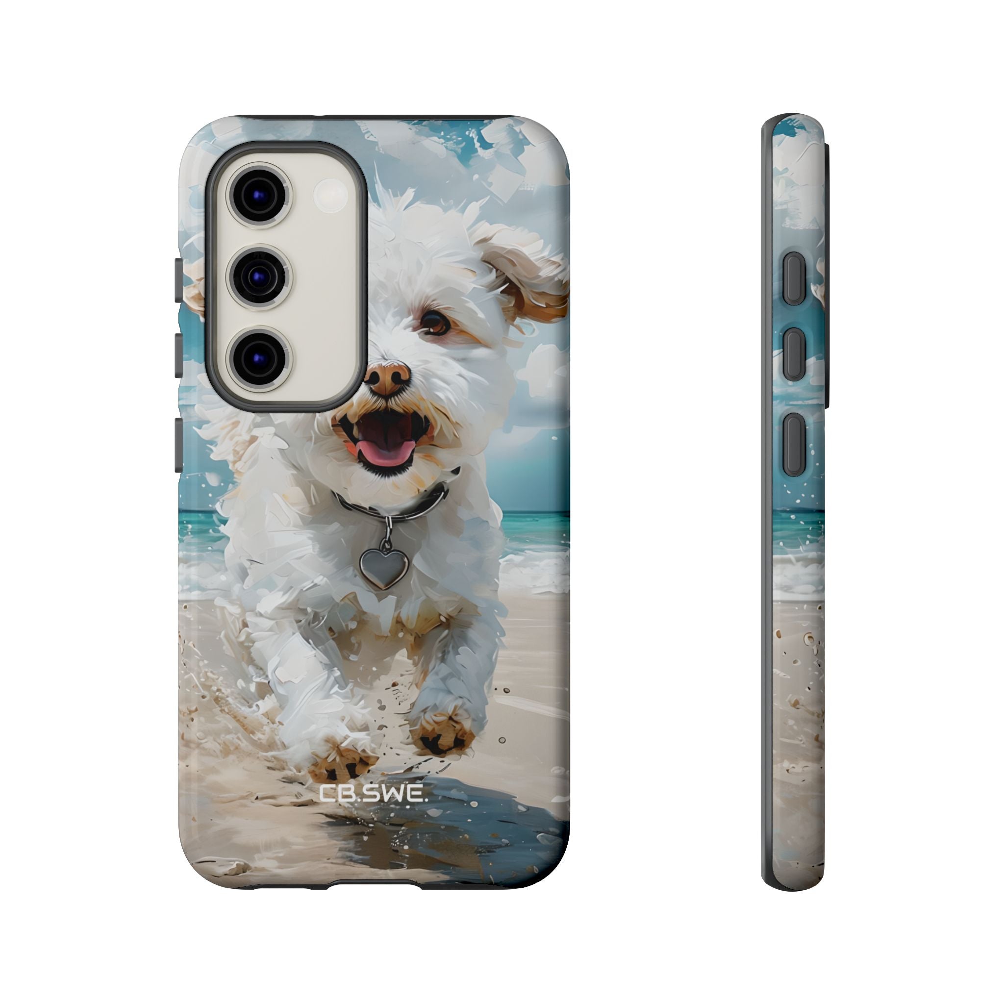 Joyful Fluffy Dog Running on Beach Impressionist Art Samsung S23 - Tough