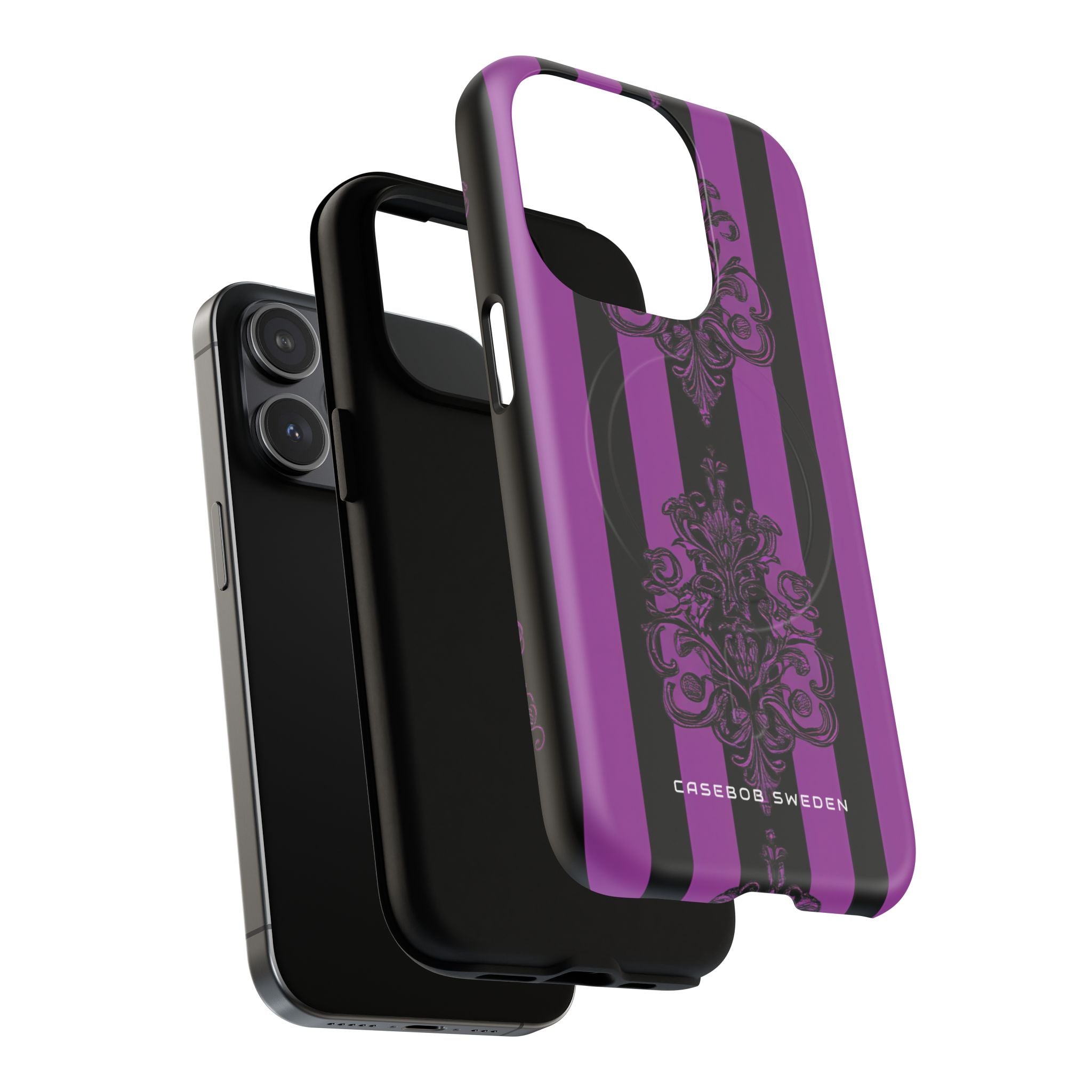 Gothic Elegance with Vertical Stripes and Ornamental Motifs iPhone 15 | Tough+ Phone Case