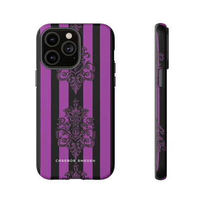 Gothic Elegance with Vertical Stripes and Ornamental Motifs iPhone 14 - Tough Phone Case