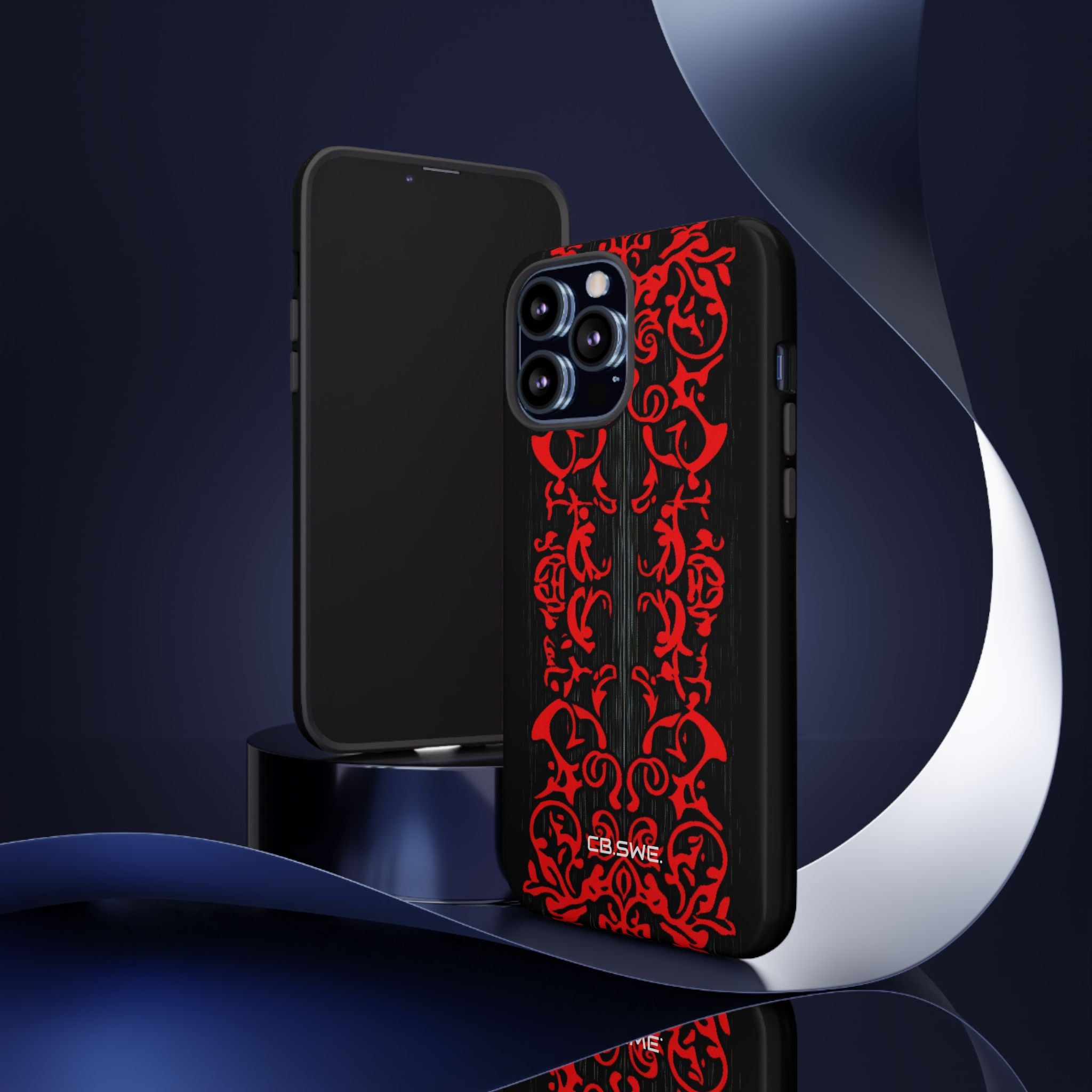 Red symmetrical tribal filigree line iPhone 13 - Tough