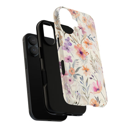 Soft Pink Floral Watercolor Design - Tough iPhone 16 Phone Case