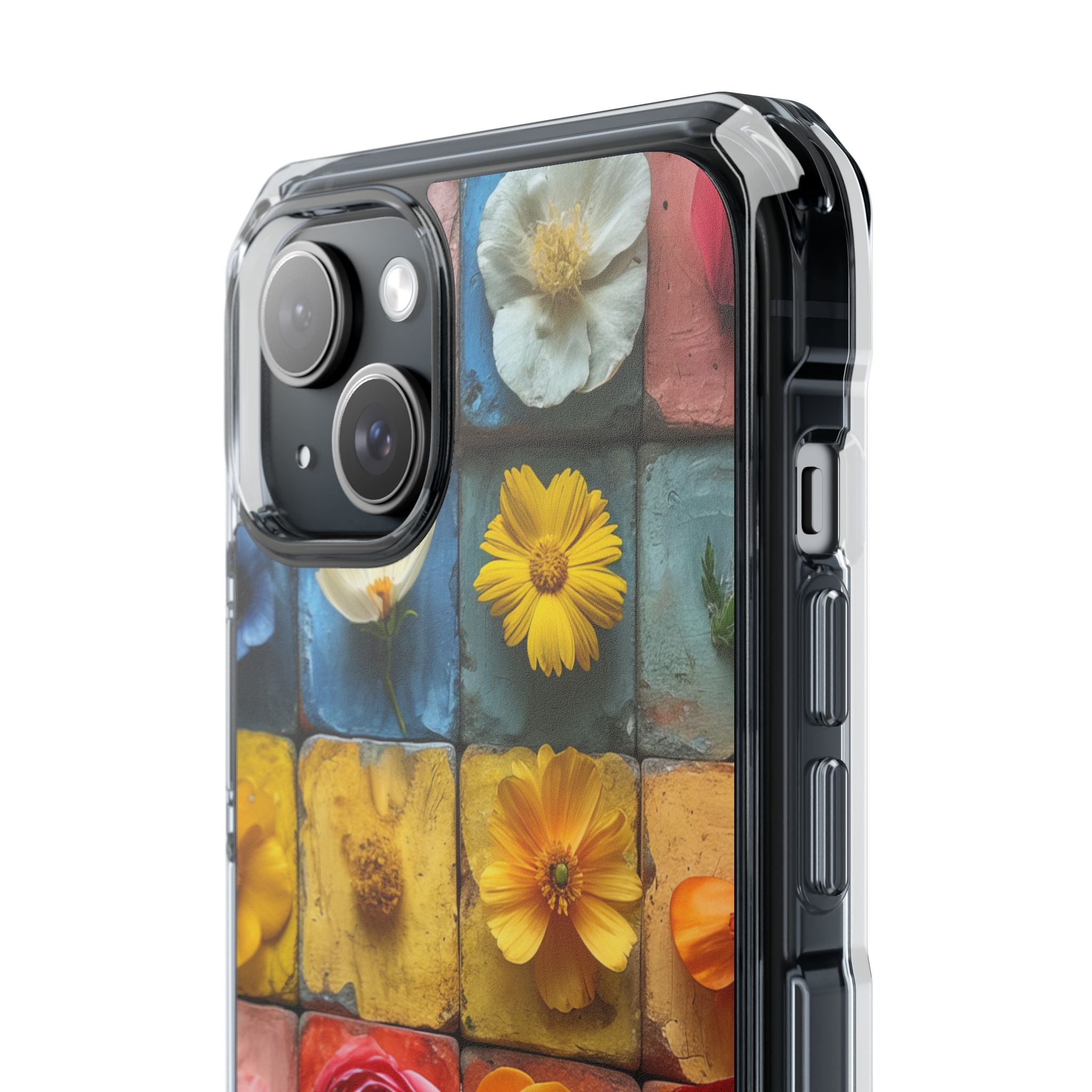 Vibrant Floral Tiles - Clear Impact iPhone 15 Phone Case