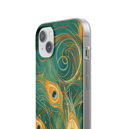 Peacock Elegance in Teal and Gold iPhone 14 - Flexi Phone Case