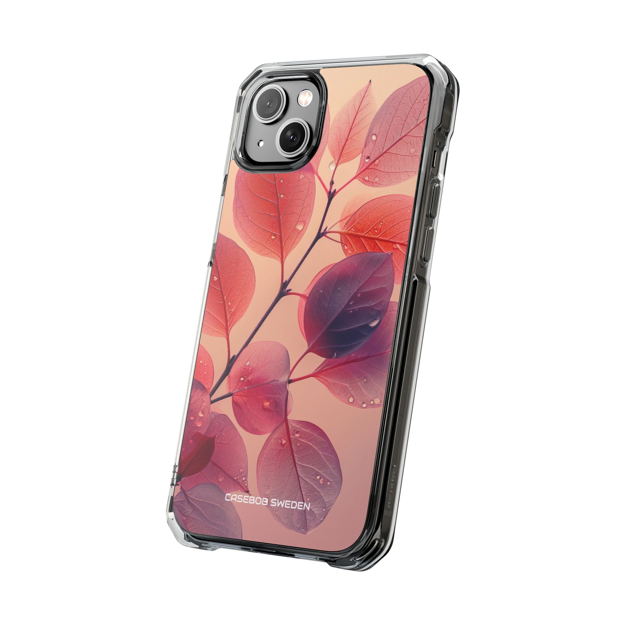 Pink Serenity Leaf Design - Clear Impact iPhone 14 Phone Case