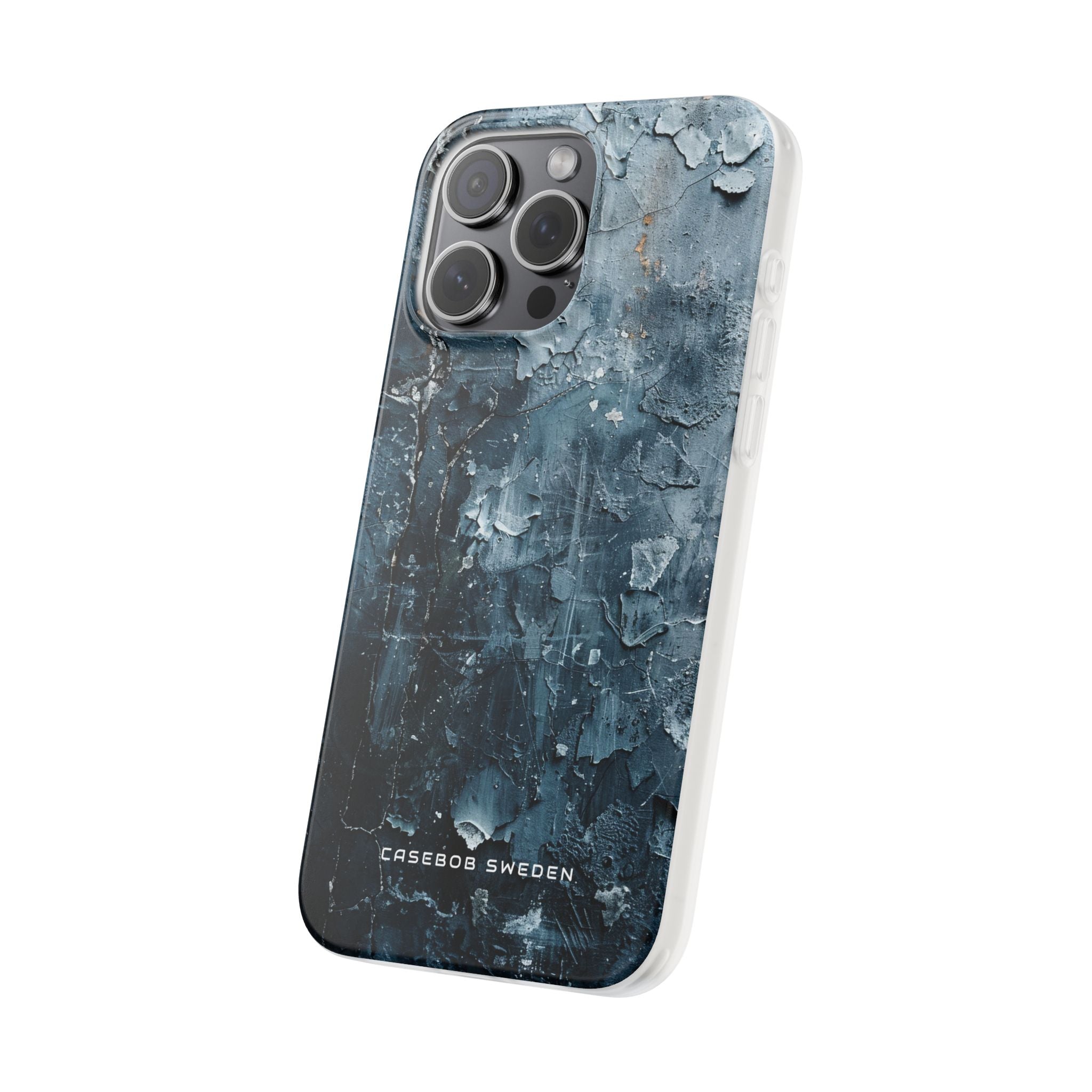 Weathered Blue Tapestry with Cracked Layers iPhone 15 - Flexi Phone Case