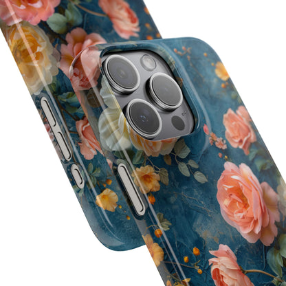 Blue Floral Elegance - Slim iPhone 15 Phone Case