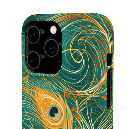 Peacock Elegance in Teal and Gold iPhone 14 - Slim Phone Case