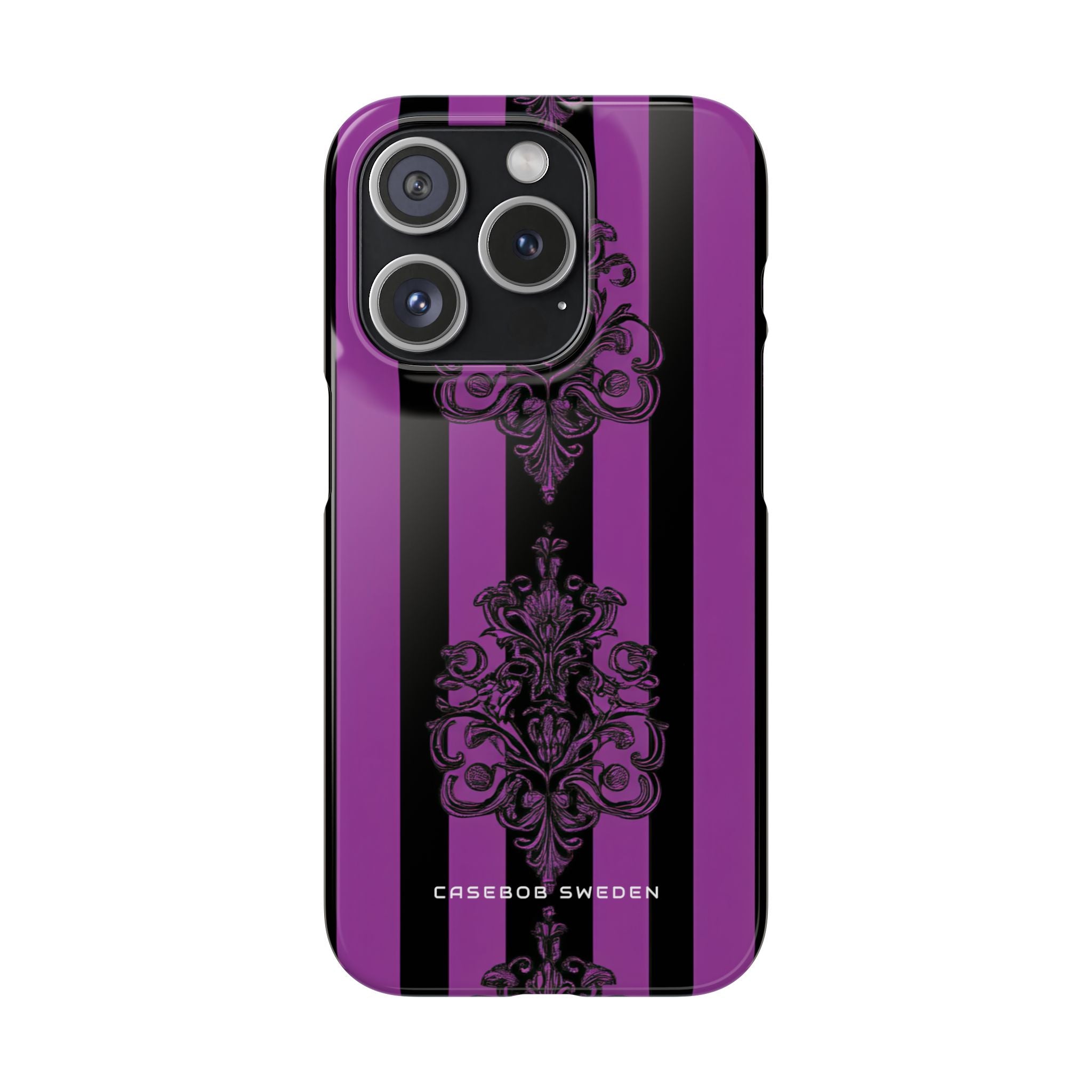 Gothic Elegance with Vertical Stripes and Ornamental Motifs iPhone 15 - Slim Phone Case