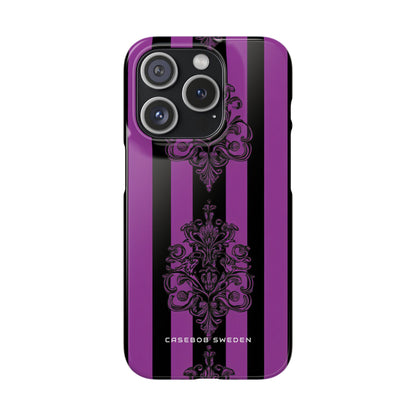 Gothic Elegance with Vertical Stripes and Ornamental Motifs iPhone 15 - Slim Phone Case