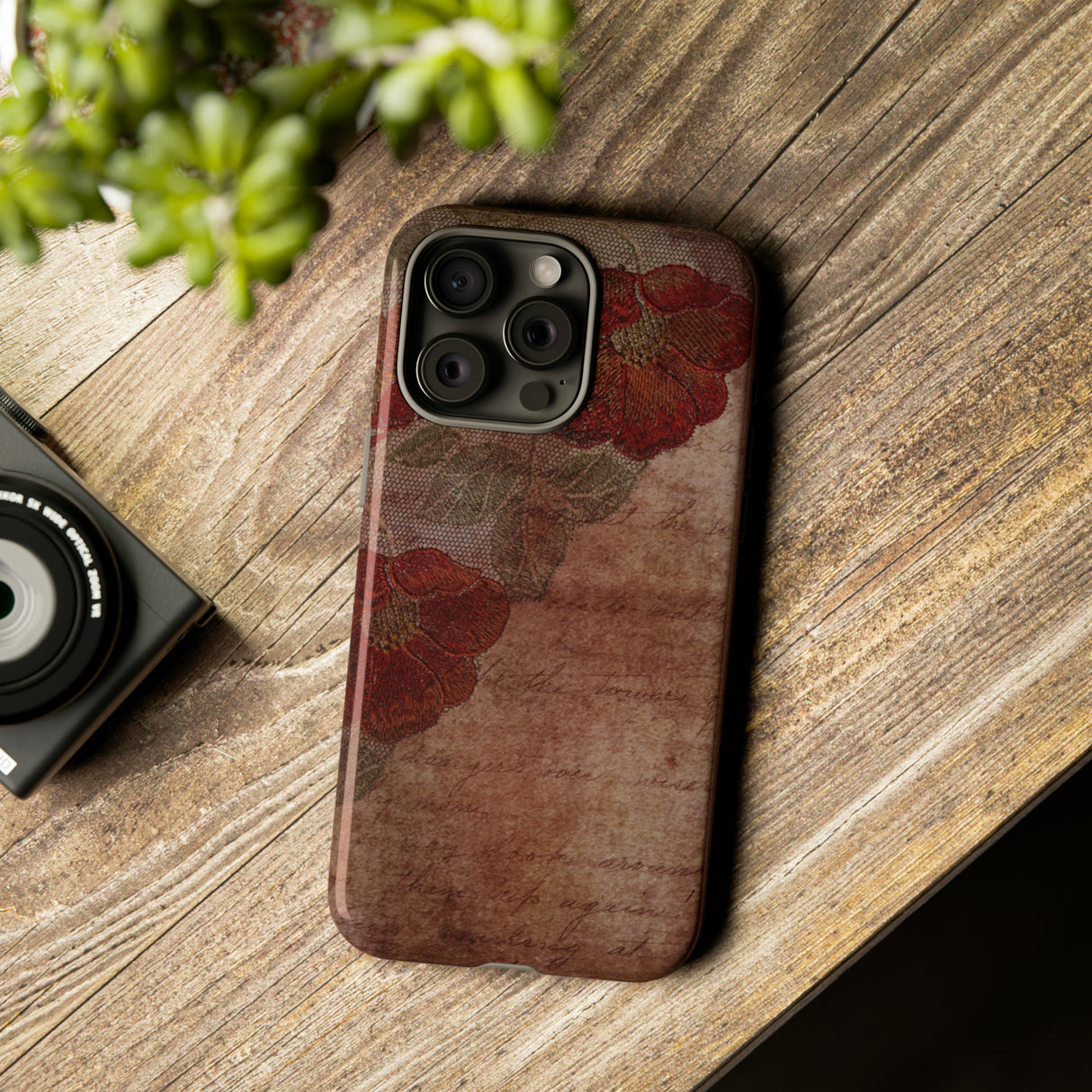 Dark Red Gothic Flower - Protective Phone Case