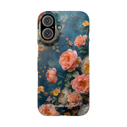 Blue Floral Elegance - Slim iPhone 16 Phone Case