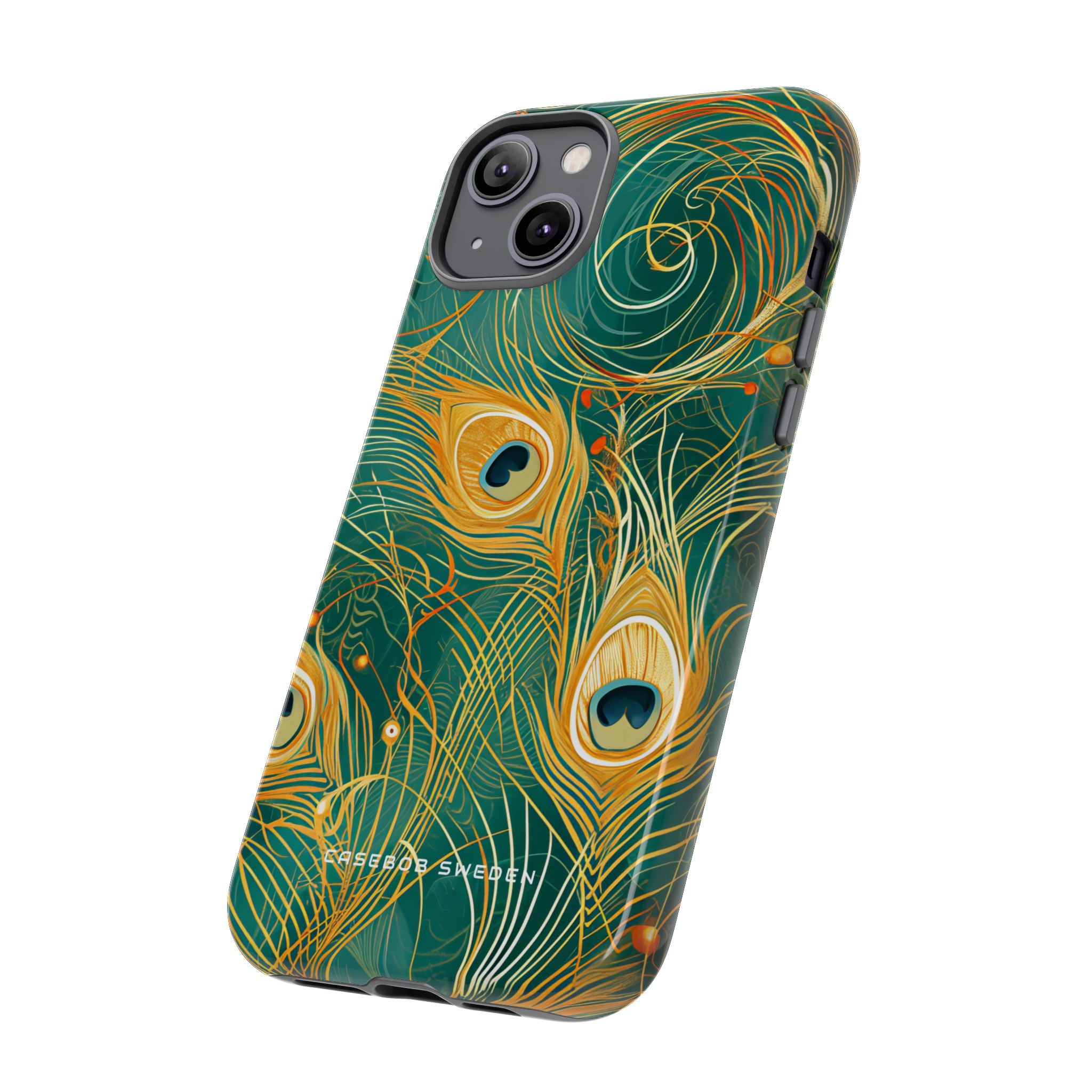 Peacock Elegance in Teal and Gold iPhone 14 - Tough Phone Case