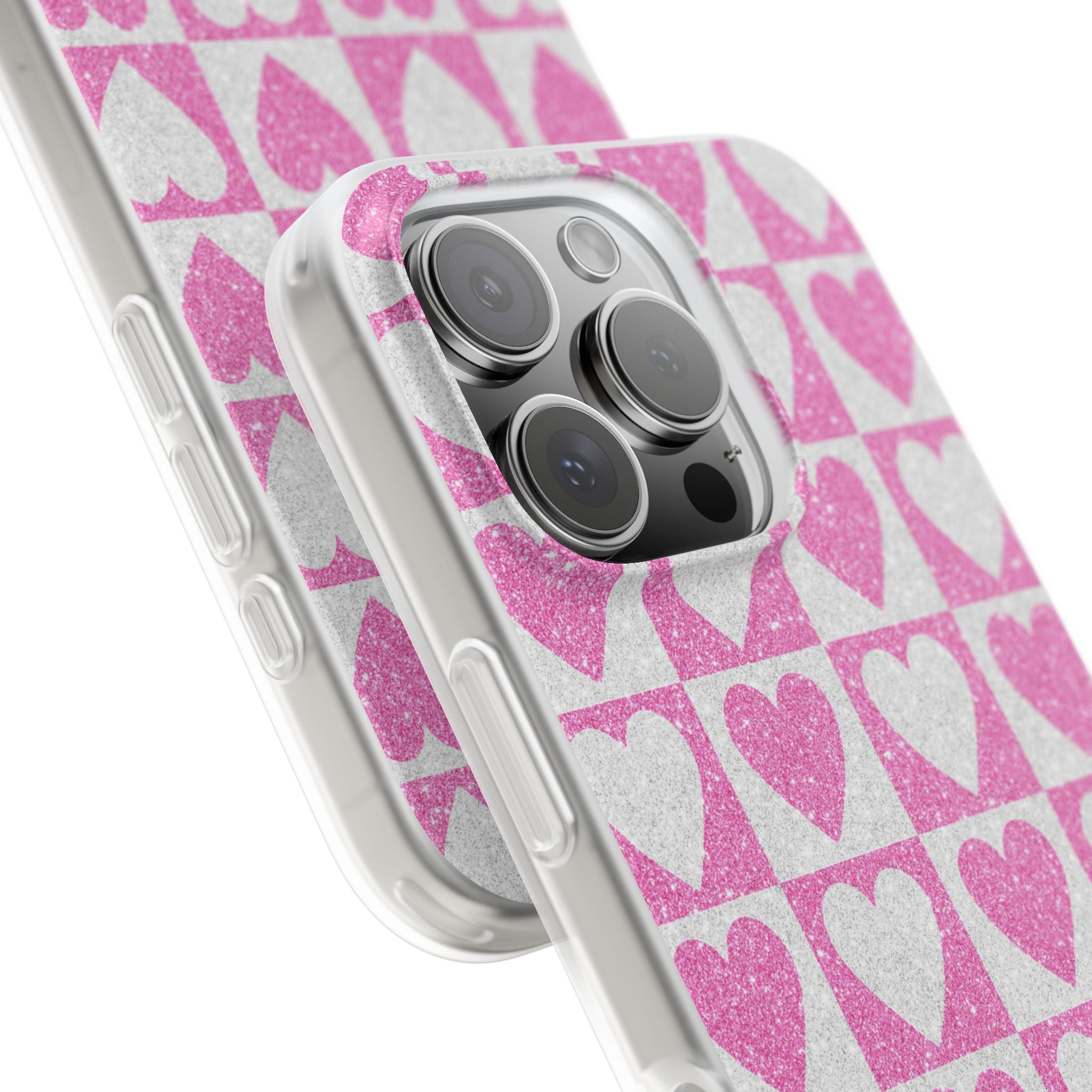 Glitter Heart Grid iPhone 16 Pro Case - Soft