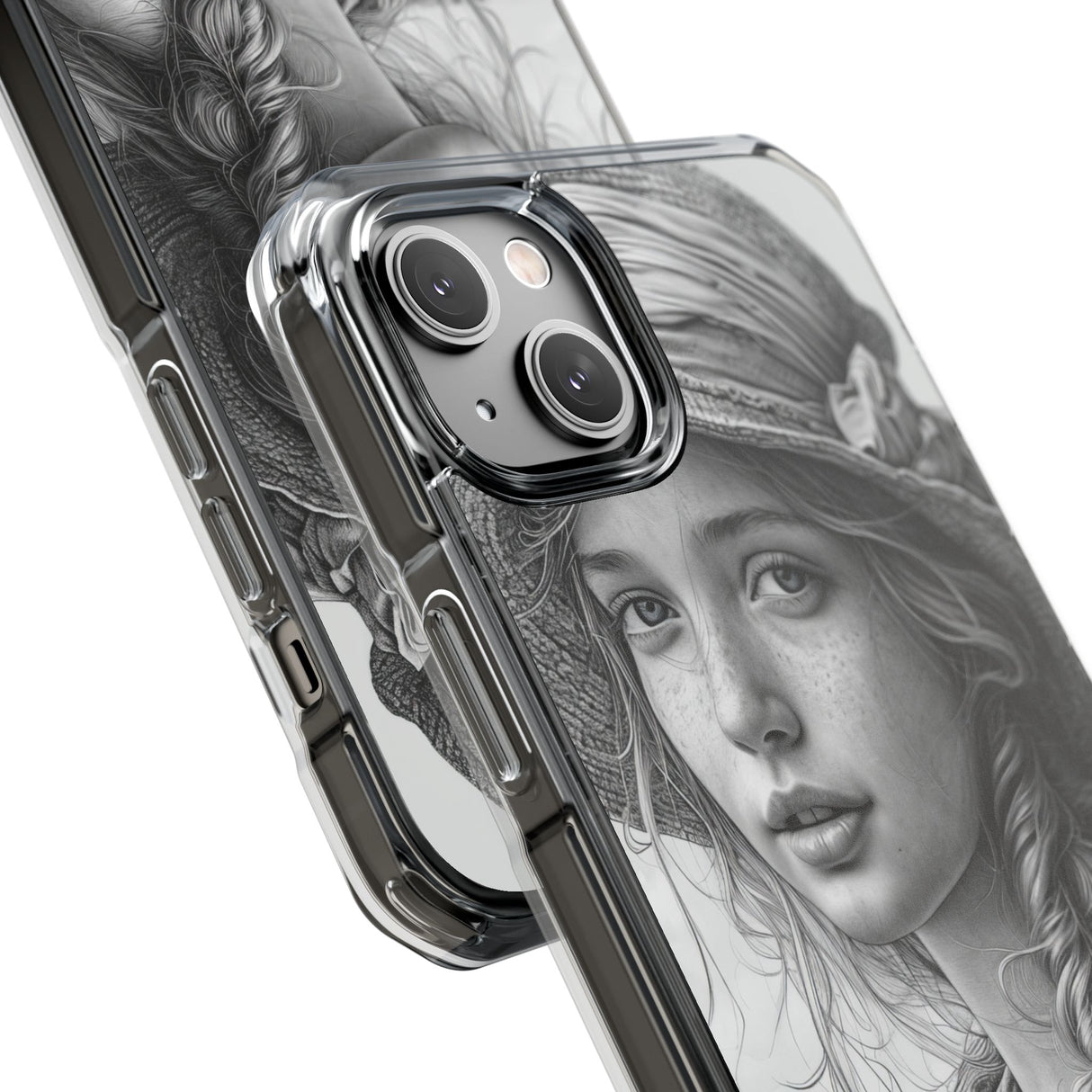 Serene Sketch Portrait - Phone Case for iPhone (Clear Impact - Magnetic)