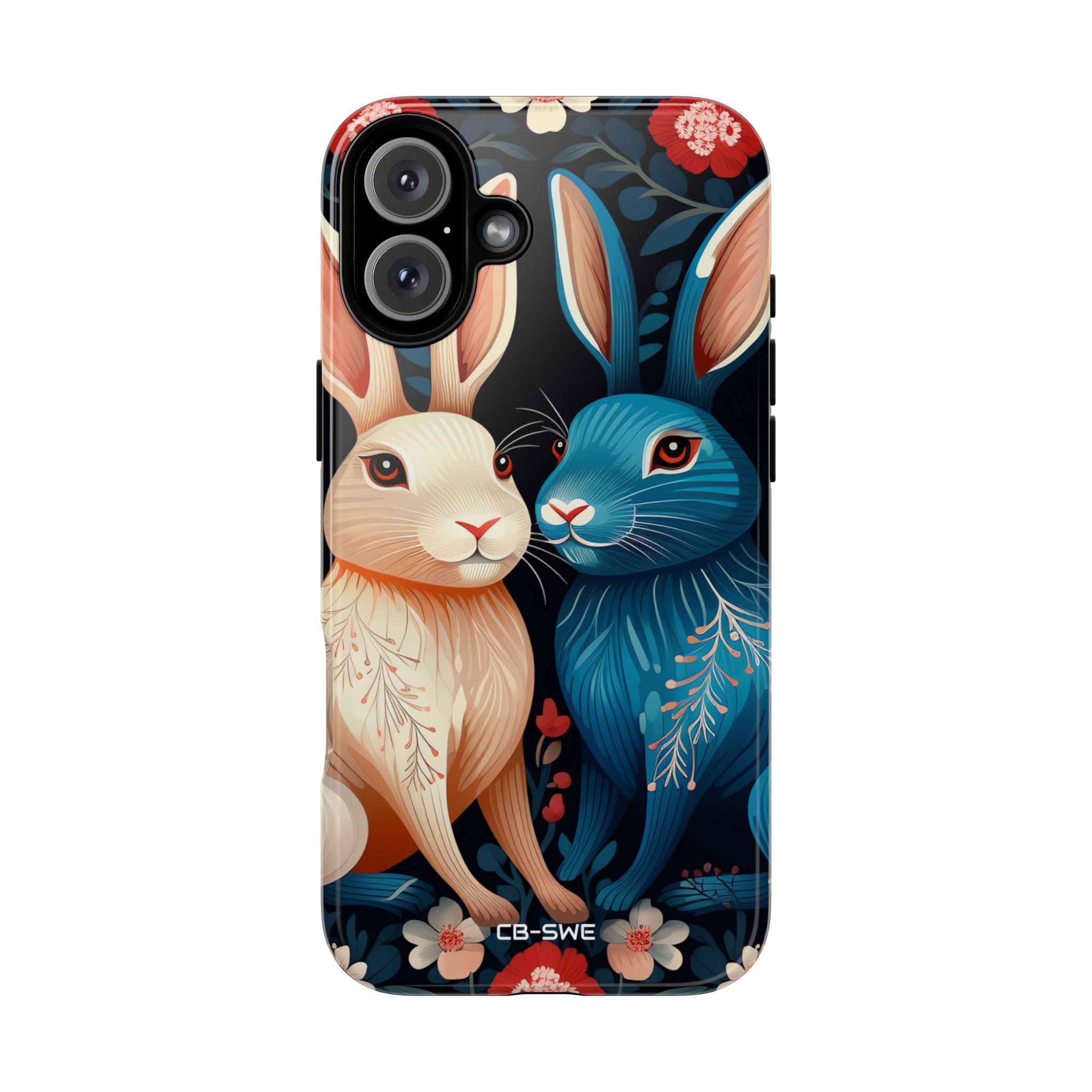 Rabbits Embrace Blossoms - iPhone Case
