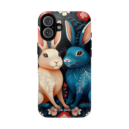 Rabbits Embrace Blossoms - iPhone Case