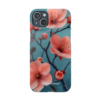 Teal Coral Blossom - Slim iPhone 15 Phone Case