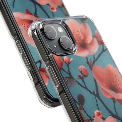 Teal Coral Blossom - Clear Impact iPhone 15 Phone Case