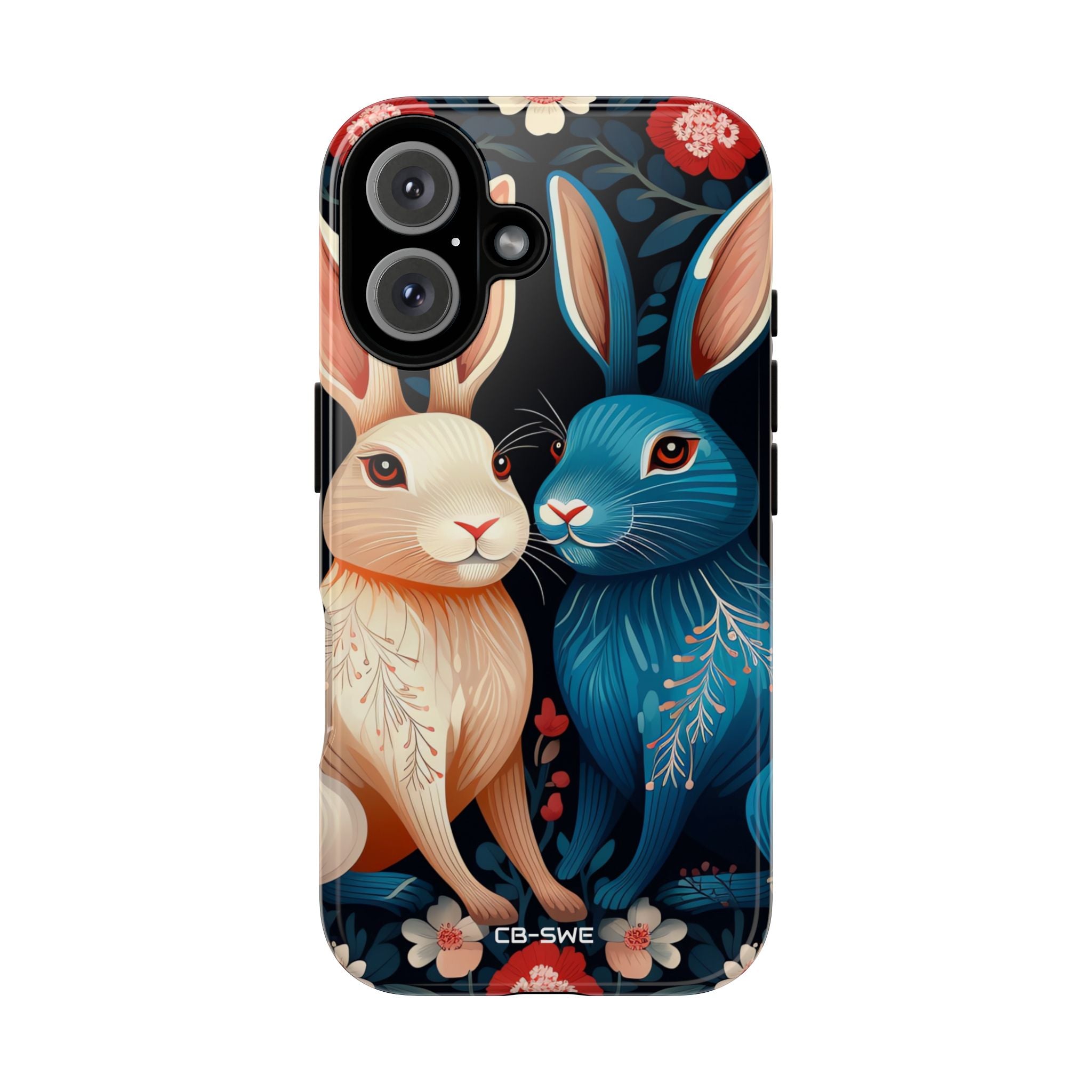 Rabbits Embrace Blossoms - iPhone Case